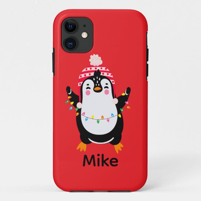 Coques Case-Mate iPhone Pingouin scintillant avec lumières de Noël (Dos)