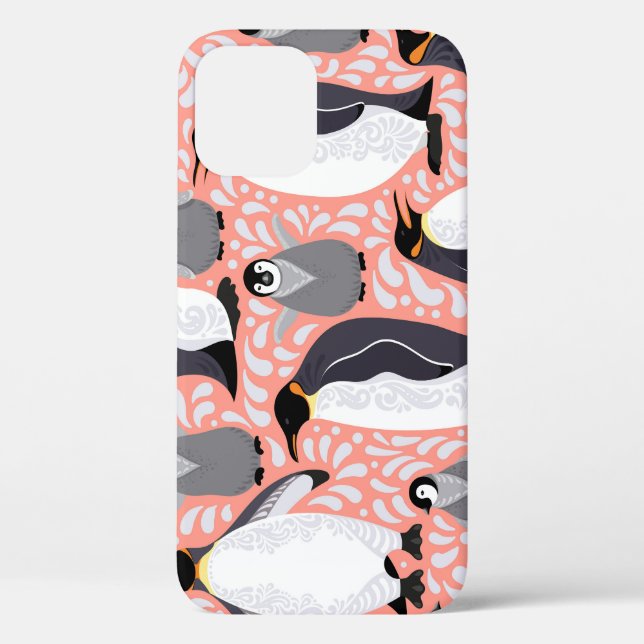 Coques Case-Mate iPhone Pingouins empereurs, petits, motif décoratif rose. (Verso)