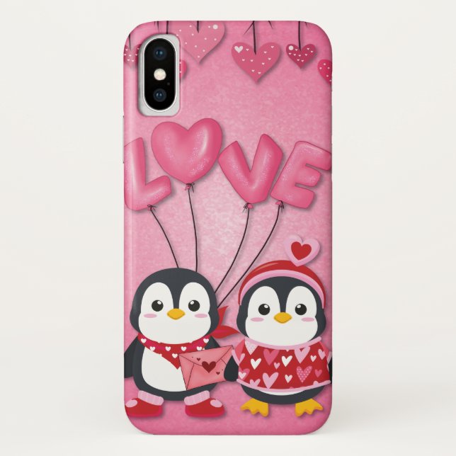 Coques Case-Mate iPhone Pingouins Inséparables de la Saint-Valentin rose m (Dos)
