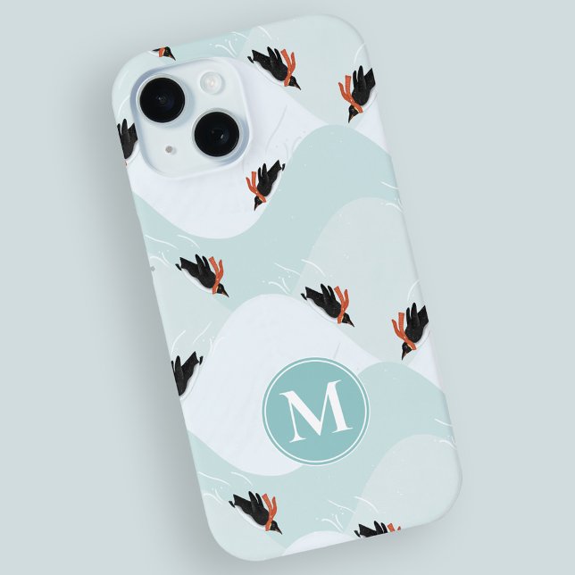 Coques Case-Mate iPhone Pingouins joueurs glissement sur Motif de neige (Penguins in the snow pattern iPhone case with custom monogram)