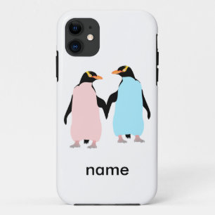 Case-Mate iPhone Case Pingouins roses et bleus se tenant la main.