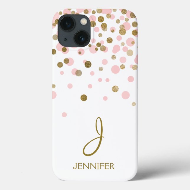 Coques Case-Mate iPhone Pink and Gold Foil Girl Confetti Monogramme Coque- (Verso)