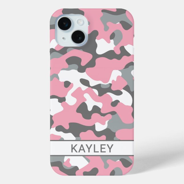 Coques Case-Mate iPhone Pink and Gray Camouflage Personalized (Verso)