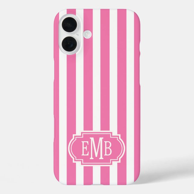 Coques Case-Mate iPhone Pink and White Monogrammed Stripes (Verso)