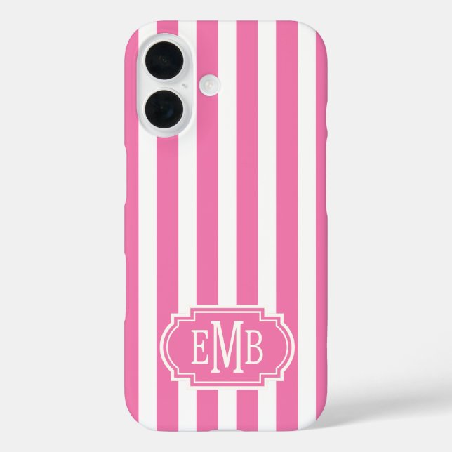 Coques Case-Mate iPhone Pink and White Monogrammed Stripes (Verso)