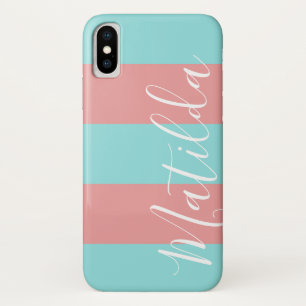 Case-Mate iPhone Case Pink Aqua Stripe Nom personnalisé