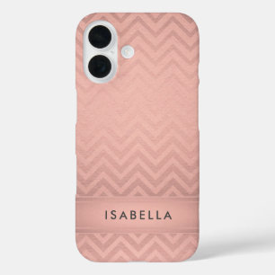 Coque Pour iPhone 16 Pink & Black Chevron Faux Rose Gold Foil Monogramm