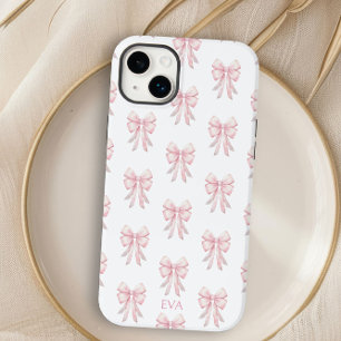 Coque Case-Mate iPhone Pink Bow Preppy Coquette Motif Monogramme Initiale