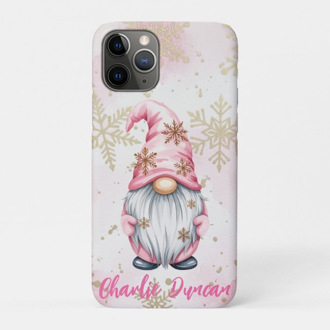 Coques Case-Mate iPhone Pink Christmas Gnome Gold Snowflakes (Dos)