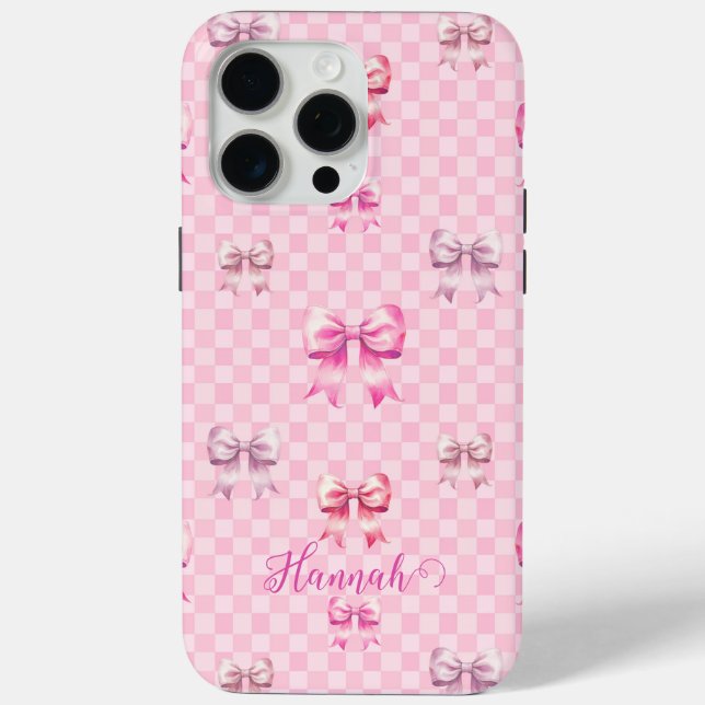Coques Case-Mate iPhone Pink Coquette Bow Checboard (Verso)