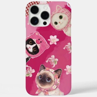 Coque iPhone 16 Pro Max Pink Cute Cat Phone Case Kawaii Kitten Aesthetic