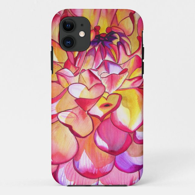 Coques Case-Mate iPhone Pink Dahlia fleurs aquarelle art (Dos)