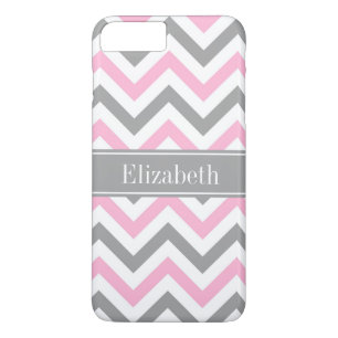 Coque iPhone 7 Plus Pink Dk Gray White LG Chevron Gray Name Monogram