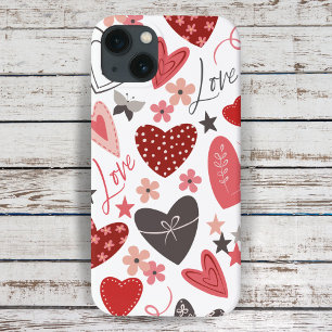 Case-Mate iPhone Case Pink Et Bleu Folk Coeur Amour Et Coeurs
