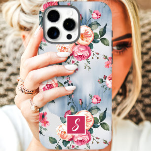 Coque iPhone 16 Pro Max Pink et Peach Monogramme Floral