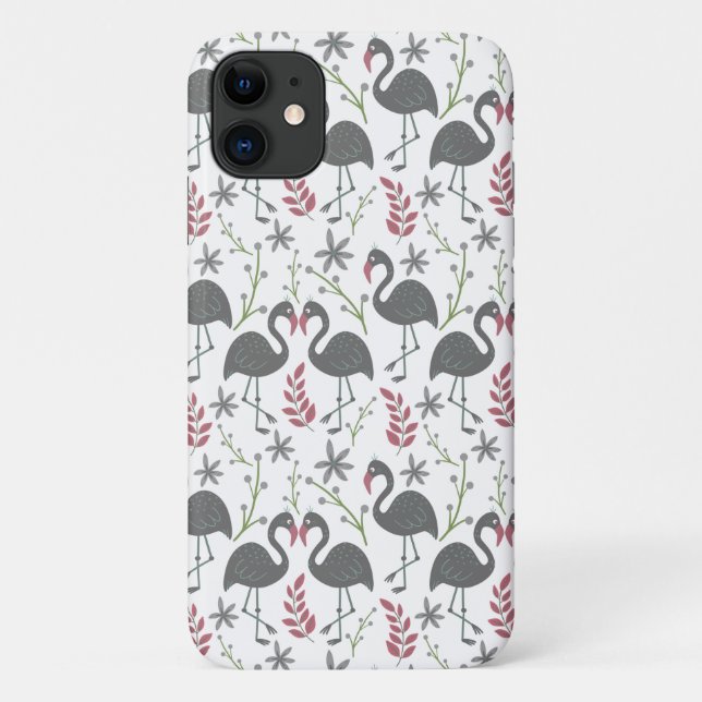 Coques Case-Mate iPhone Pink flamingo seamless pattern flowers, leaves (Dos)