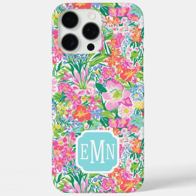 Coques Case-Mate iPhone Pink Floral Garden Monogrammed (Verso)