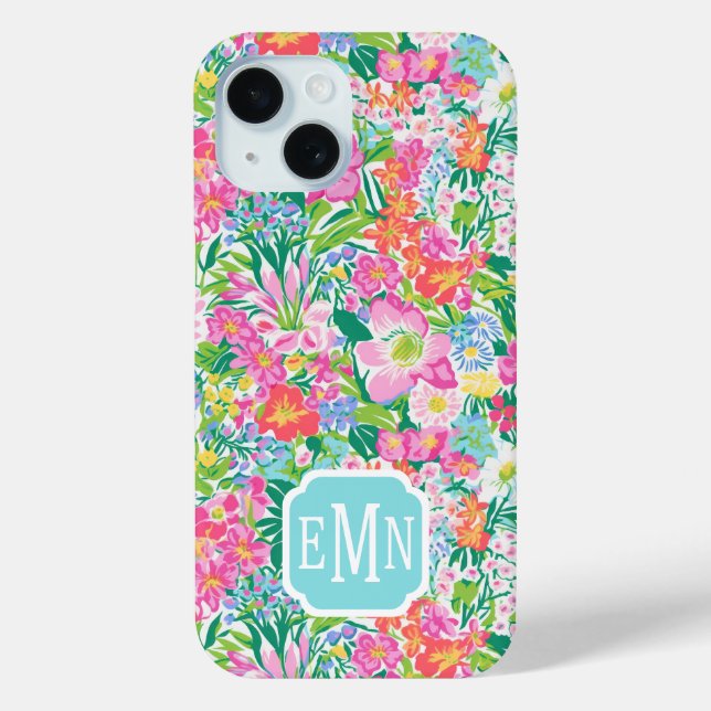 Coques Case-Mate iPhone Pink Floral Garden Monogrammed (Verso)