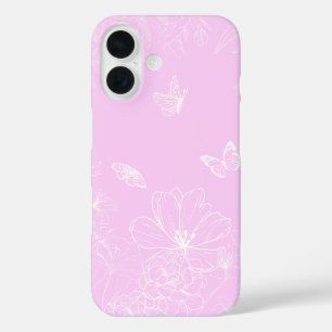 Coque Pour iPhone 16 Pink Floral minimaliste Motif moderne Abstrait