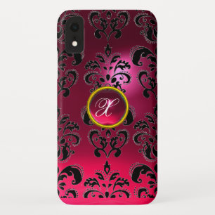 ETUI iPhone Case-Mate PINK FUCHSIA BLACK DAMASK GEM MONOGRAM