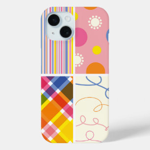 Coque Pour iPhone 15 Pink Fuchsia Plaid Stripes Points Scribbles Motif