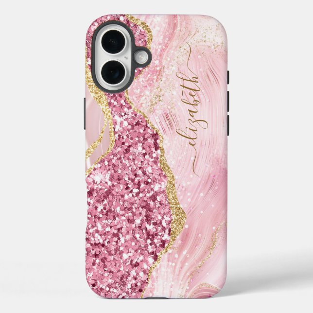 Coques Case-Mate iPhone Pink Gold Agate Marbre Nom Script (Verso)