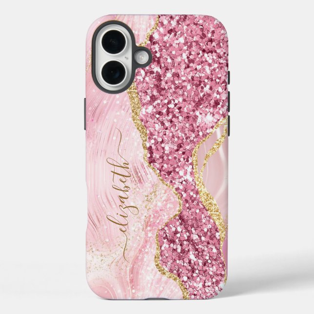 Coques Case-Mate iPhone Pink Gold Agate Marbre Nom Script (Verso)