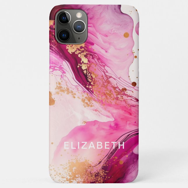 Coques Case-Mate iPhone pink gold marble glitter personalized name  (Dos)