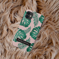 Pink & Green Palm Feuille Motif & nom