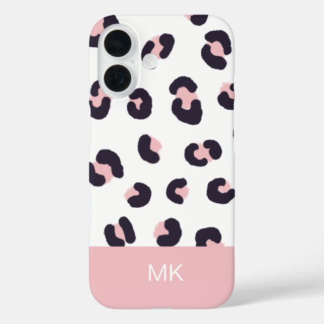 Coques Case-Mate iPhone Pink Leopard Print Monogrammed (Verso)