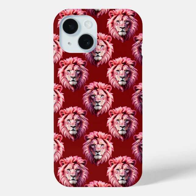 Coques Case-Mate iPhone Pink Lion Head Animal Pattern Design Red  (Verso)