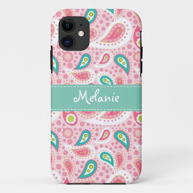 Coques Case-Mate iPhone Pink Paisley iPhone Monogramme personnalisé (Dos)