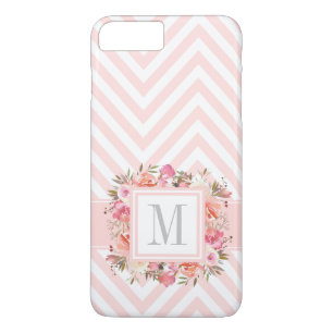 Case-Mate iPhone Case Pink Pastel Chevrons et Floral avec Monogramme