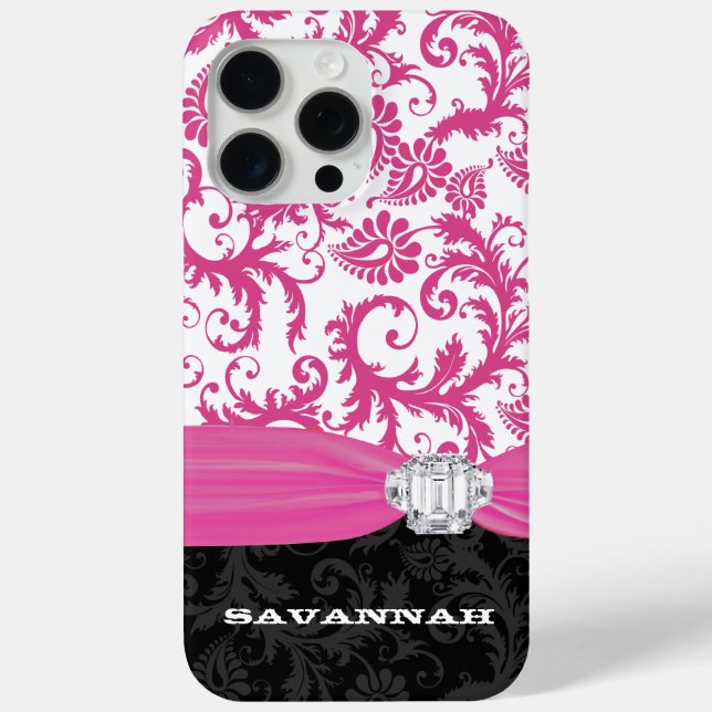 Coques Case-Mate iPhone Pink Personnalisé Faux Rhinestone Damask iPhone (Verso)