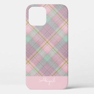 Case-Mate iPhone Case Pink Plaid Elegant Script Name Coque-Mate iPhone C