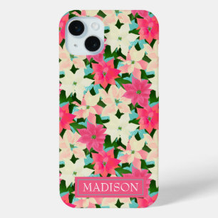 Coque Case-Mate iPhone Pink Poinsettia Noël Turquoise