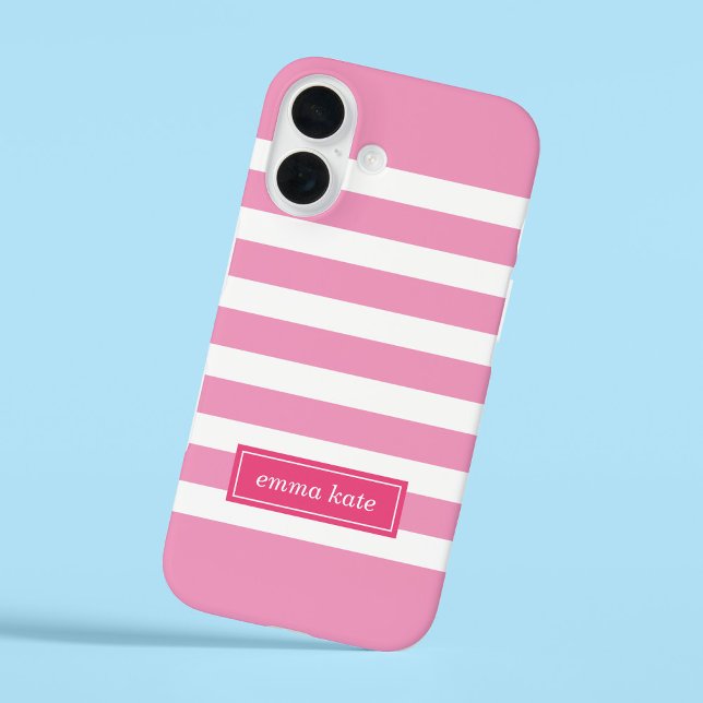 Coques Case-Mate iPhone Pink Preppy Stripes Monogramme (Créateur téléchargé)