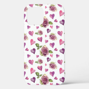 Case-Mate iPhone Case Pink Purple Aquarelle Fleurs Coeurs