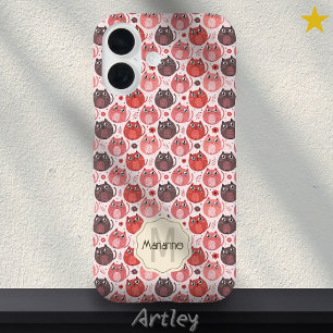 Coque Pour iPhone 16 Pink Purple Cut Gros Chats Nom Monogramme