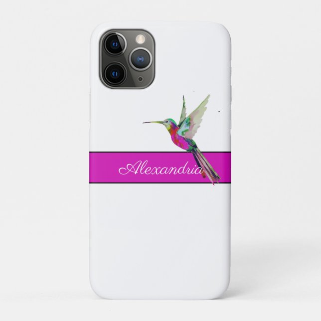 Coques Case-Mate iPhone Pink Purple Hummingbird Nom du monogramme (Dos)