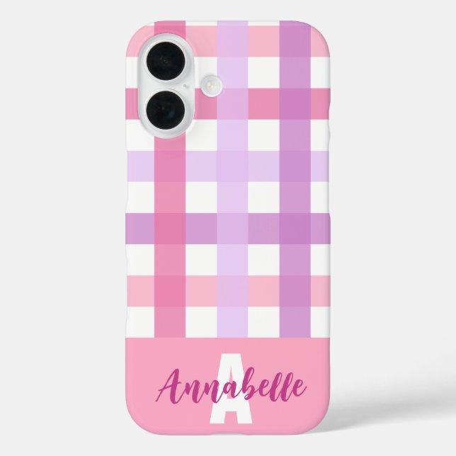 Coques Case-Mate iPhone Pink Purple Pastel En vichy Motif Monogramme (Verso)