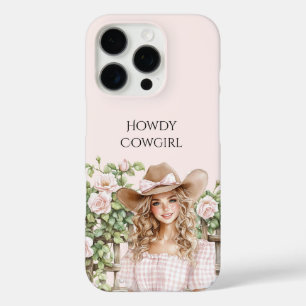 Coque iPhone 16 Pro Pink Rose Floral clôture cowgirl
