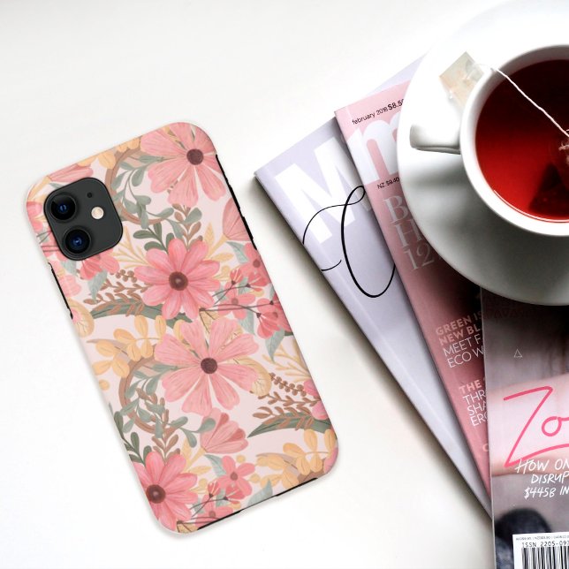 Coques Case-Mate iPhone Pink Sage Vert Floral Feuille Motif d'aquarelle (Créateur téléchargé)
