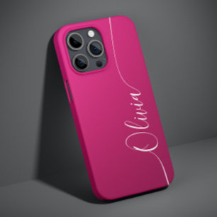 Coque Case-Mate iPhone Pink Shimmer White Élégante Calligraphie Nom du sc