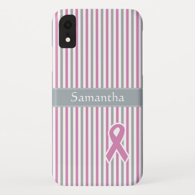 Coques Case-Mate iPhone Pink & Silver Stripes personnalisé monogramme coqu (Dos)
