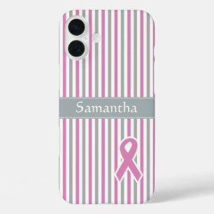 Coque Pour iPhone 16 Plus Pink & Silver Stripes personnalisé monogramme coqu