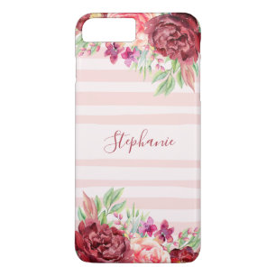 Case-Mate iPhone Case Pink Stripe Bugundy Floral Personnalisé