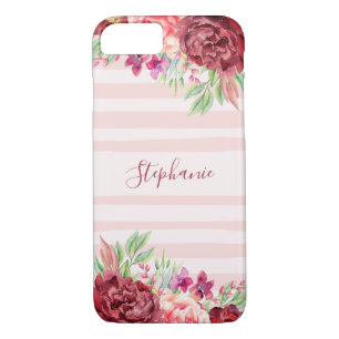 Case-Mate iPhone Case Pink Stripes Bourgogne Floral Monogramme