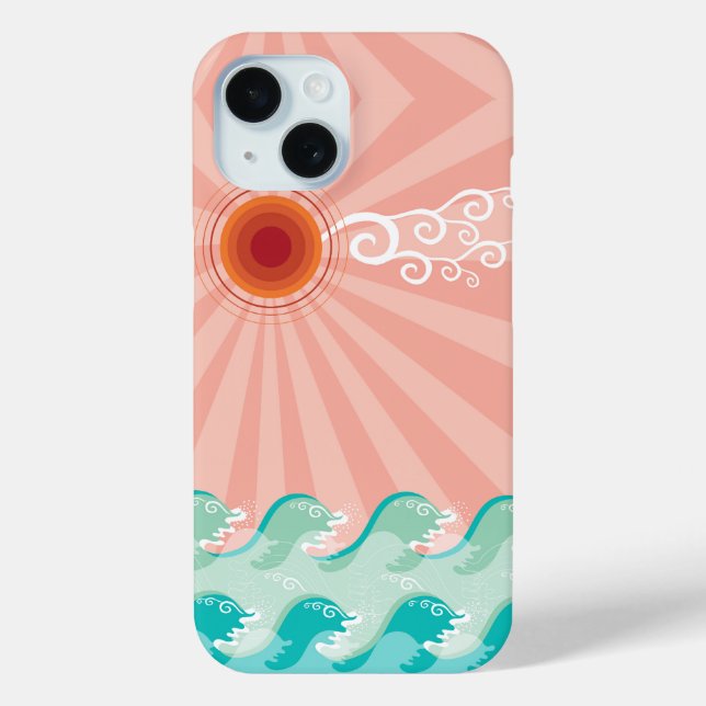 Coques Case-Mate iPhone Pink Tropical Sun Aqua Waves Summer Beach Océan (Verso)