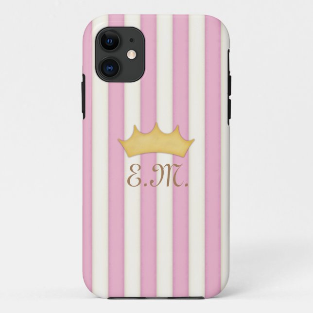 Coques Case-Mate iPhone Pink Victorian Stripes Crowé Monogramme Princesse (Dos)